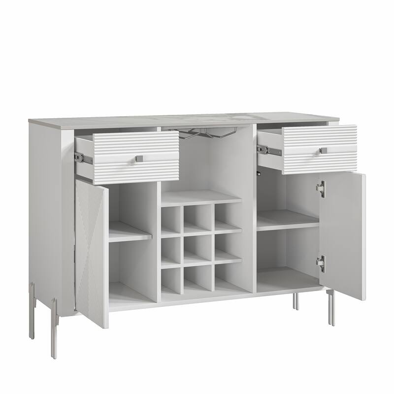 42" Modern Wine Cabinet with Metal Glass Rack and Drawers - 42" in Width