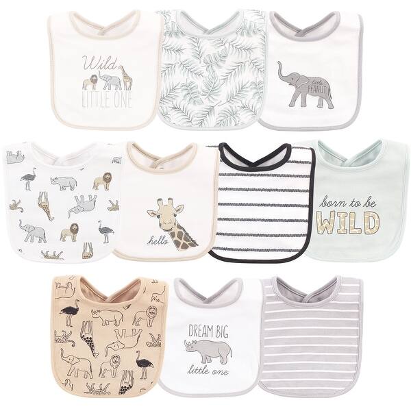 slide 1 of 1, Hudson Baby Infant Unisex Cotton Bibs, Modern Neutral Safari, One Size - Modern Neutral Safari - One Size One Size - Modern Neutral Safari