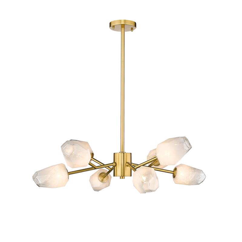 8-Light Gold Iron Chandelier With Glass Shades