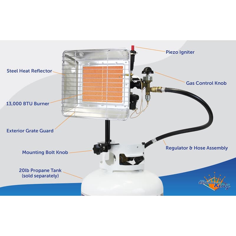Flame King 13,000 BTU Portable Propane Tank Top Heater for Outdoor Use
