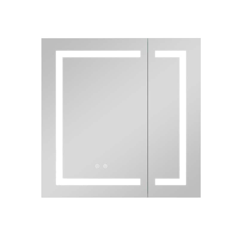 30" H Recessed or Surface LED Mirror Cabinet with Adjustable Glass Shelves,Defogger, Dimmer And Outlets & USB Ports