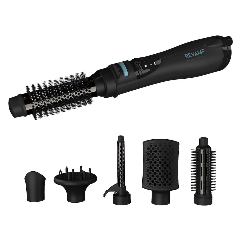 Revamp Progloss Airstyle 6-in-1 Hair Dryer Brush & Multi Styler with Ceramic Barrel and Progloss Oils, Auto-Off & 9' Swivel Cord
