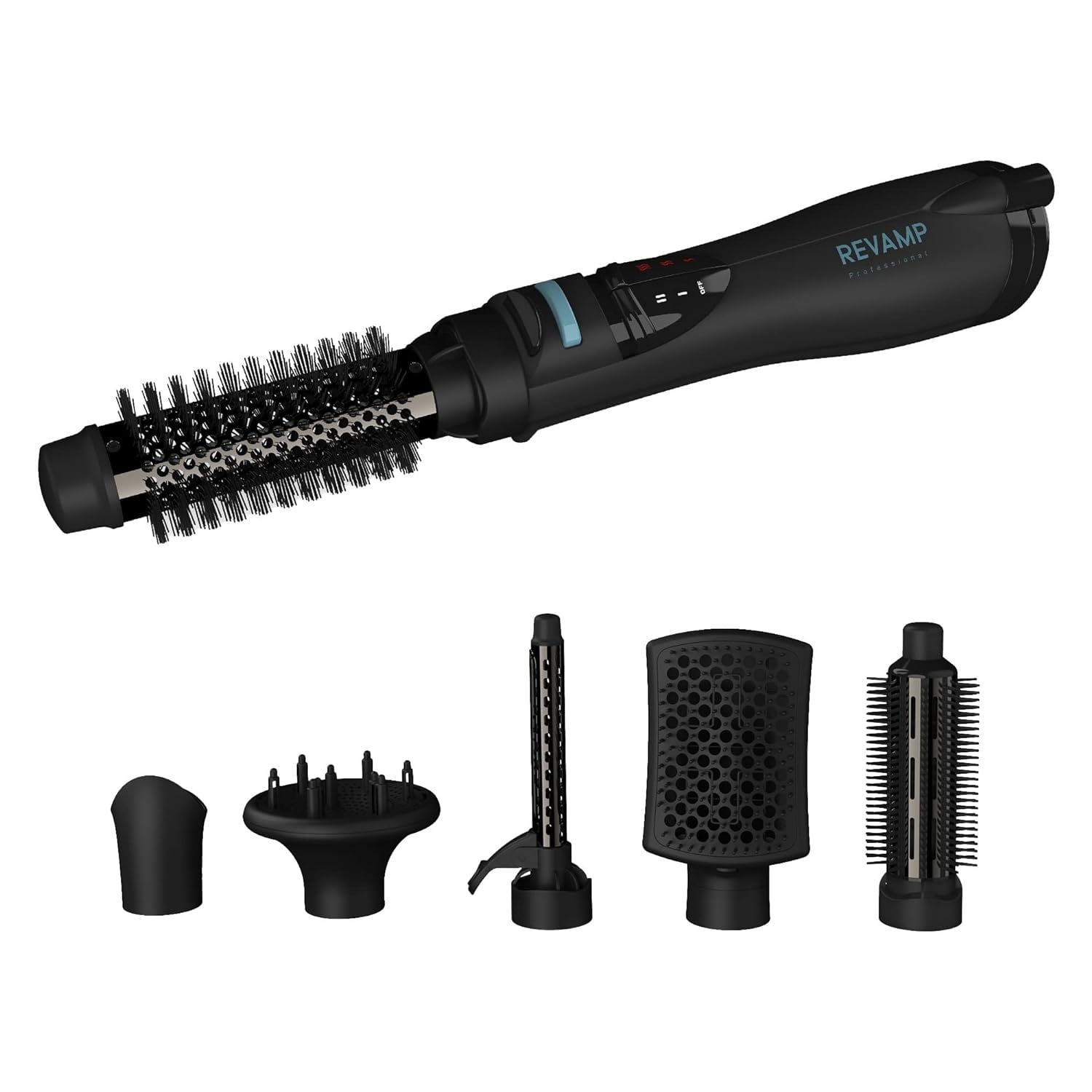 Revamp Progloss Airstyle 6-in-1 Hair Dryer Brush & Multi Styler with Ceramic Barrel and Progloss Oils, Auto-Off & 9' Swivel Cord