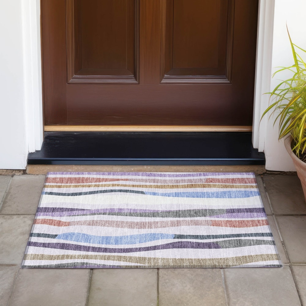Machine Washable Indoor/Outdoor Modern Stripes Chantille Rug