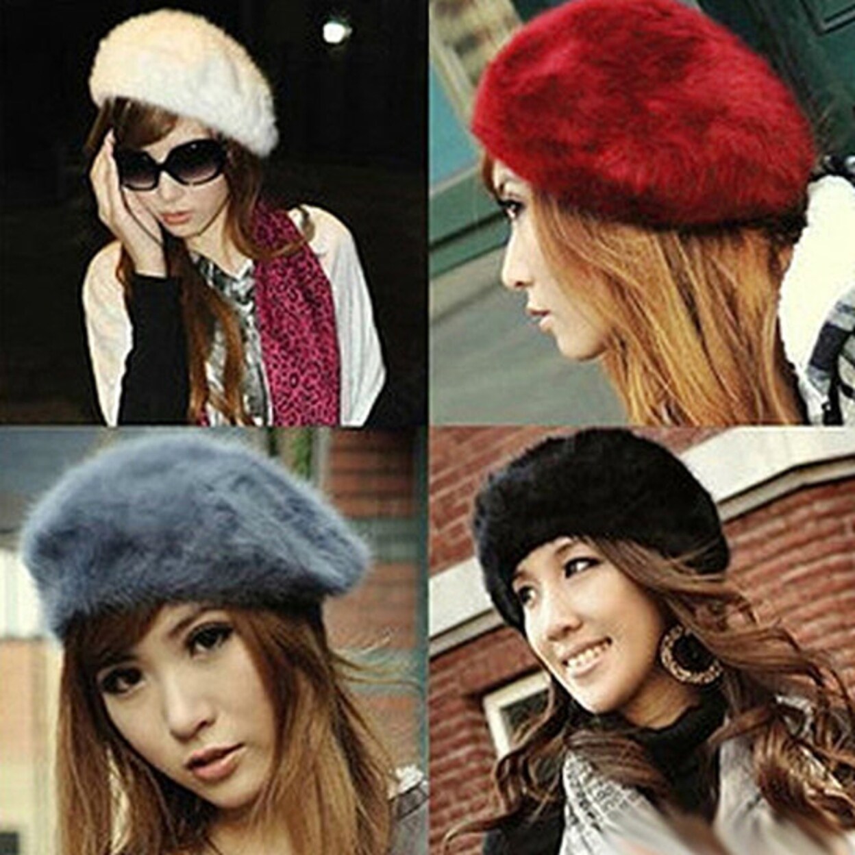 Shop Fashion Women Sweet Warm Faux Rabbit Fur Beret Artist Baggy