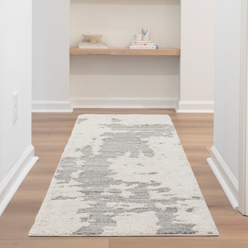 Artistic Shag Abstract Indoor Area Rug - 2'3'' x 7'3'' - Ivory/Gray