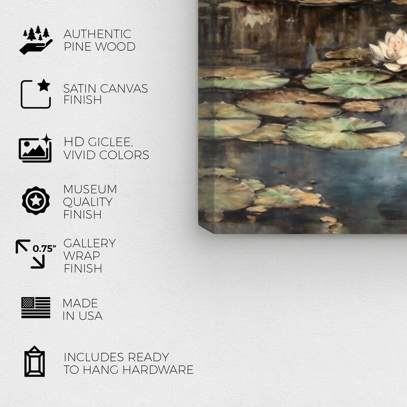 Wynwood Studio Canvas Nature and Landscape Vintage Water Lily Art Brown and Dark Brown Traditional Wall Art Canvas Print