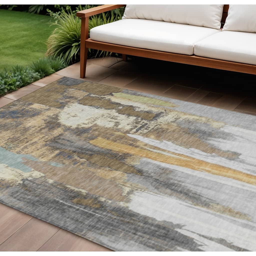 HomeRoots Abstract Transitional Rectangle Outdoor Rug
