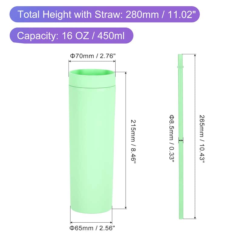 Double Wall Tumbler with Straw and Lid, 16 OZ Acrylic Cup, Matte - 16 OZ - Green