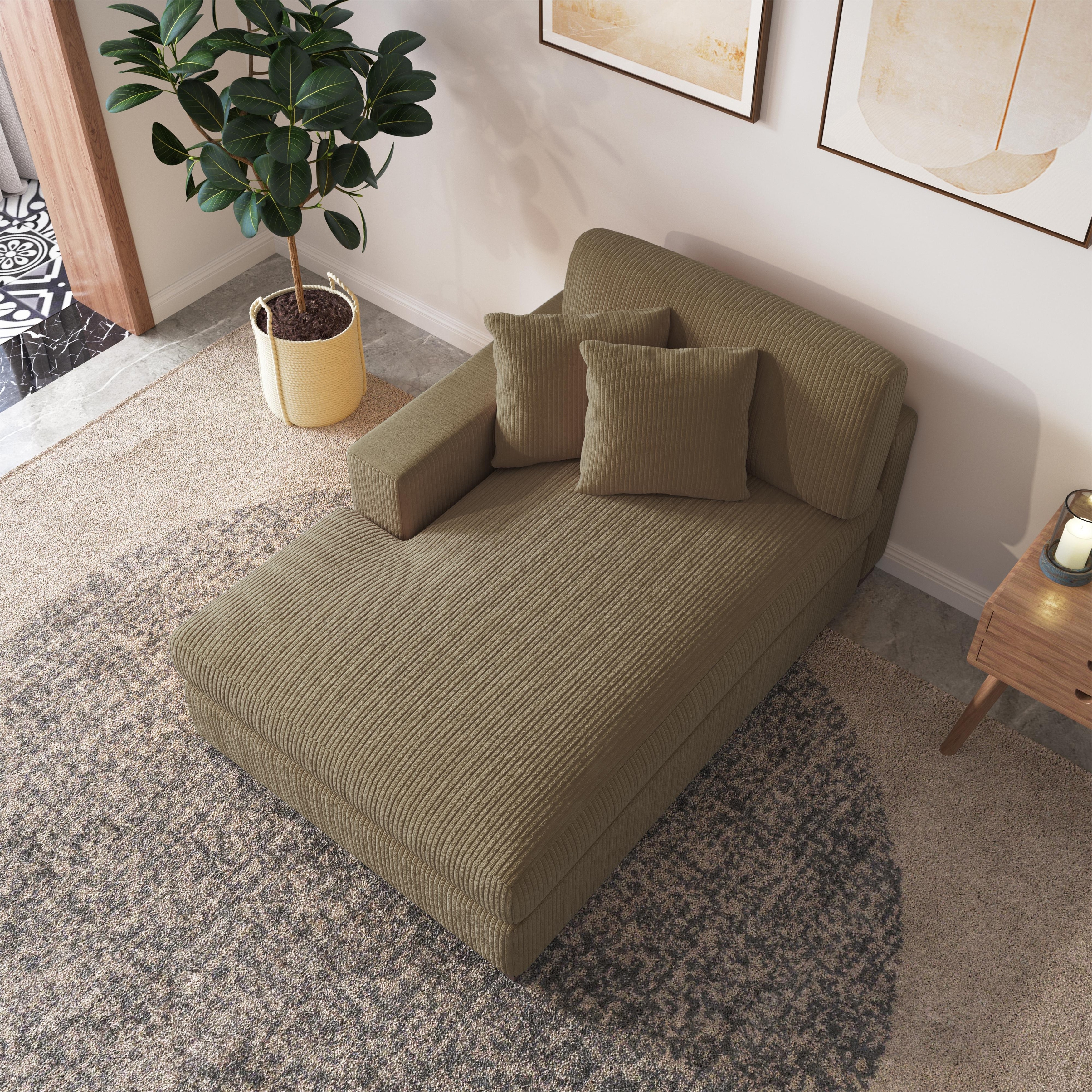 Upholstered Corduroy Modular Sectional Sofa with 2 throw pillows