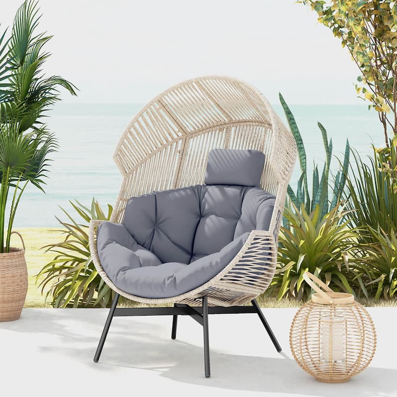 Costway Oversized Egg Style Chair with Cushions & Headrest Heavy-Duty - See Details - Grey