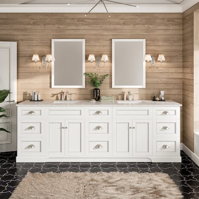 Epic 96 in. DS Bath Vanity with Carrara Quartz Top & Undermount Sinks