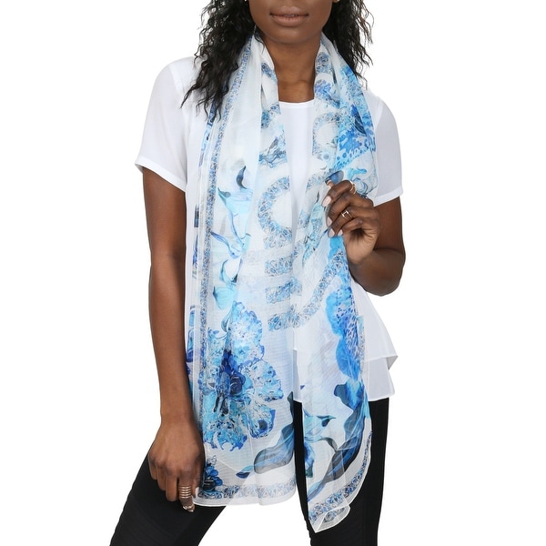 Roberto Cavalli C3802B740 356 Blue Floral Scarf - 27-71