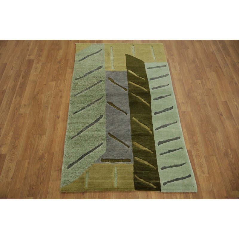 Hand Knotted Oriental 100% Wool Carpet Modern Abstract Multi-Colored Nepalese Area Rug - 5' 0'' X 3' 0''