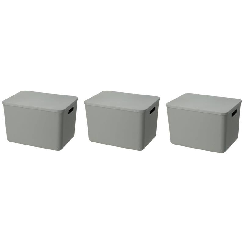 YBM Home Stackable Plastic Storage Bin with Lid, Grey - 14.25"x10.25"x9.5" - 3 Piece