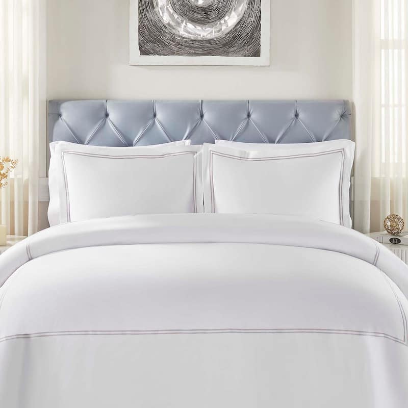 Superior Fieldstone Cotton Two-Line Embroidered Duvet Cover Set