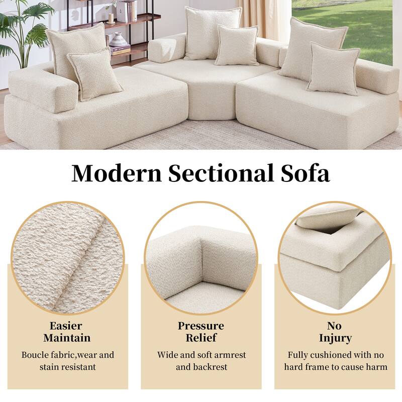 Oversized Modular L Shaped Sectional Sofa,Luxury Boucle Floor Couch Set,Convertible Compressed Couch,