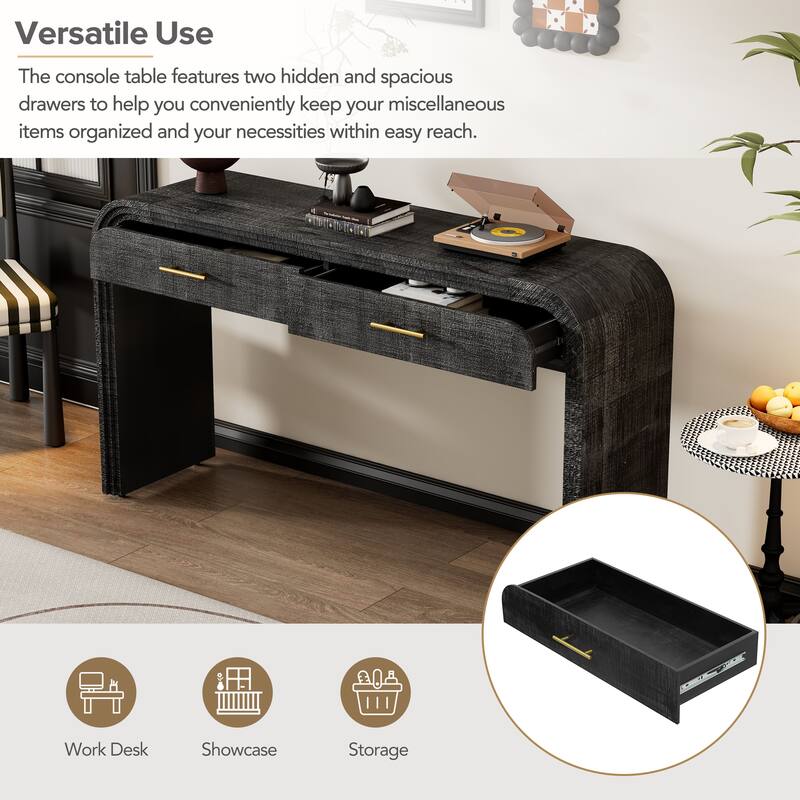 Elegant Curved Console Table for Entryway and Living Room, MDF Fir Veneer Design