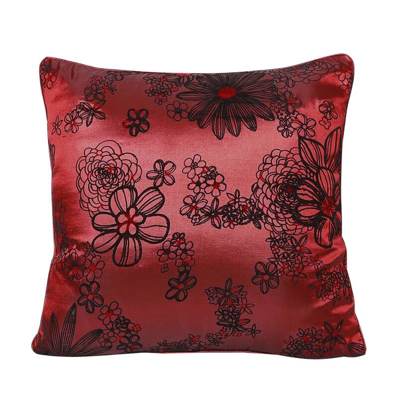 Violet Linen Silky Bloom Daisy Flower Pattern, 17 Inch x 17 Inch, Square, Decorative Cushion Cover - Burgundy
