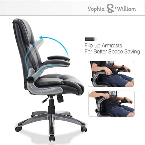 Sophia & William Leather Ergonomic Office Desk Chair 360-deg Swivel, High Back Executive Computer Chair with Flip-up Armrests