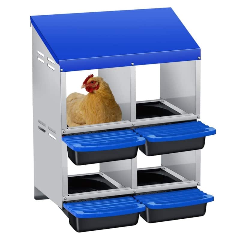Roll-Away Nesting Boxes for Chickens Coop with Perch - 4 Hole Blue Double-Layer