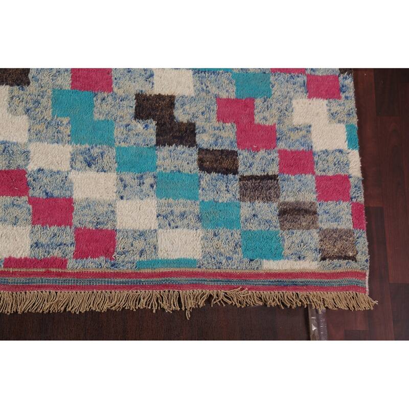 Checkered Modern Moroccan Oriental Area Rug Hand-knotted Wool Carpet - 9'10" x 14'10"