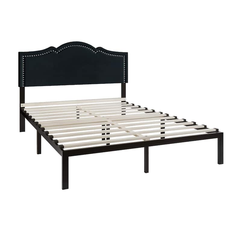 CraftPorch Elegant Linen Nailhead Upholstered Platform Bed