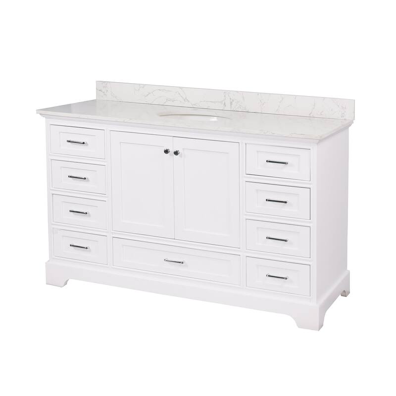 KitchenBathCollection Harper 60" Single Bathroom Vanity with Engineered Marble Top