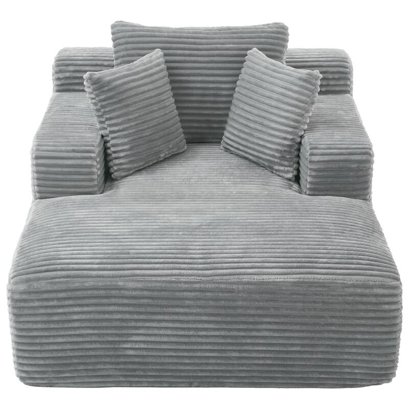 Corduroy Chaise Lounge Sofa Bed with Removable Pillows, Pocket Spring Cushion and No Assembly Required