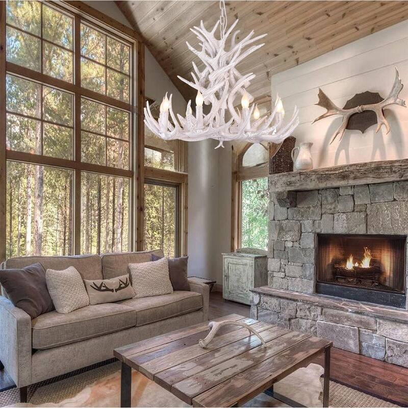 9-Light White Antler Chandelier