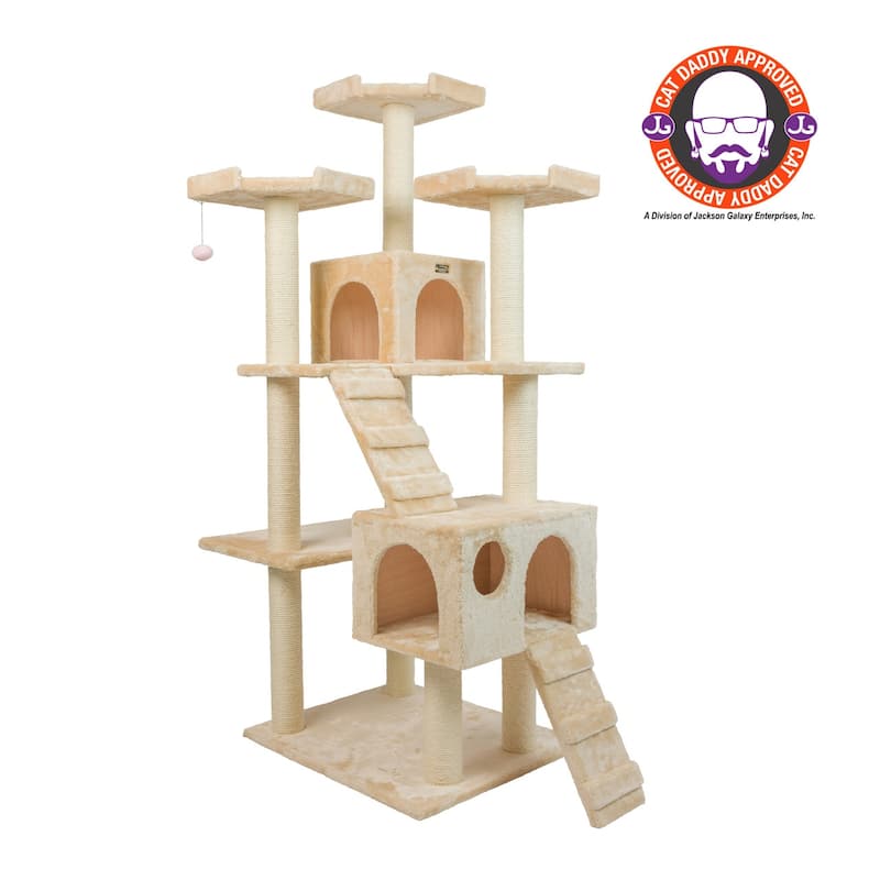 74" Multi-Level Wood Cat Tree Play Furniture With ScratchhIng Posts