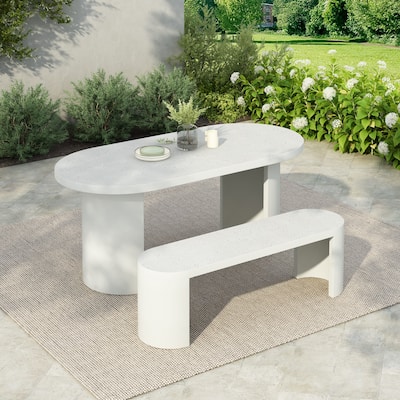 Christopher Knight Home - Vireo Terrazzo White Concrete Patio Dining Table with Bench