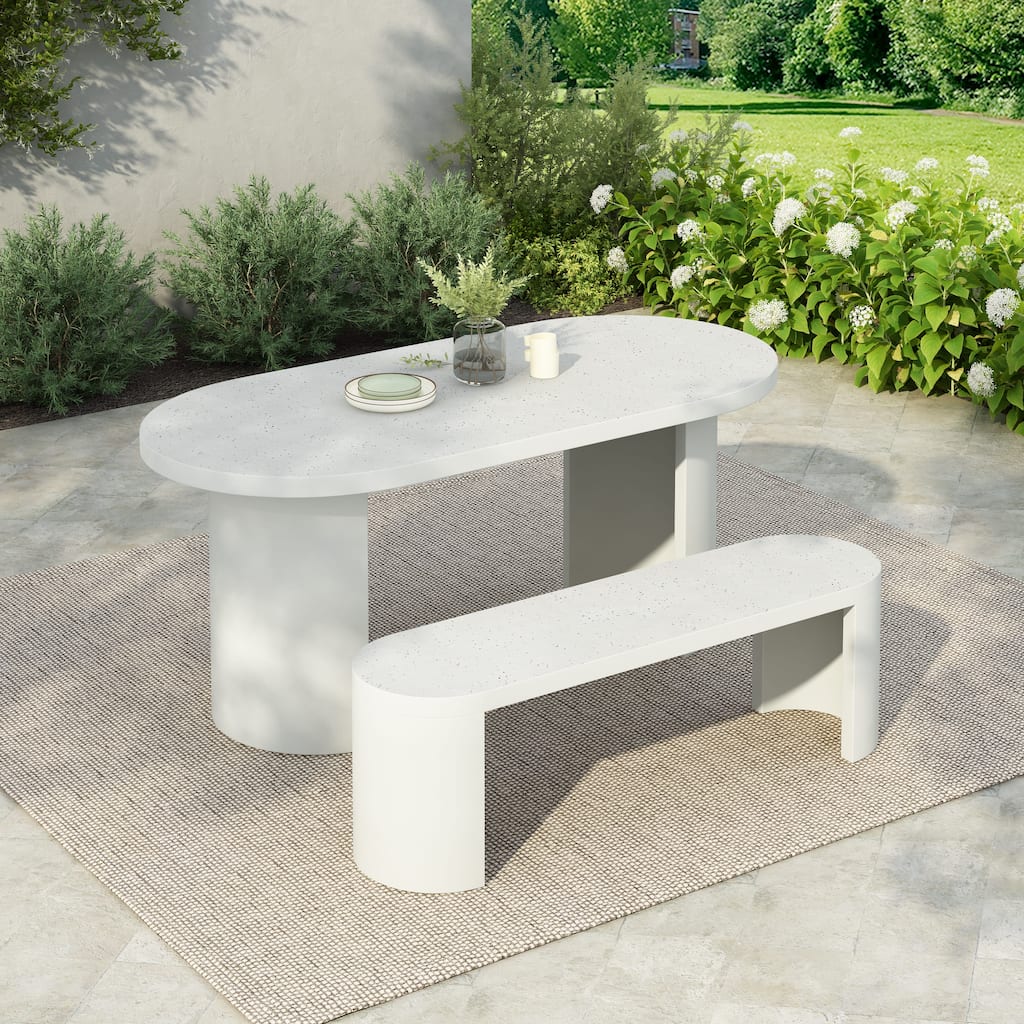 Christopher Knight Home - Vireo Terrazzo White Concrete Patio Dining Table with Bench