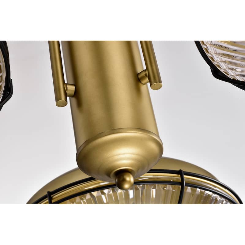 Minny Brushed Bronze 3-Light Chandelier with Rippled Glass and Metal shade