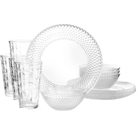Gibson Home Clearview Diamond 12 Piece Embossed Glass Dinnerware Set - 12 pc
