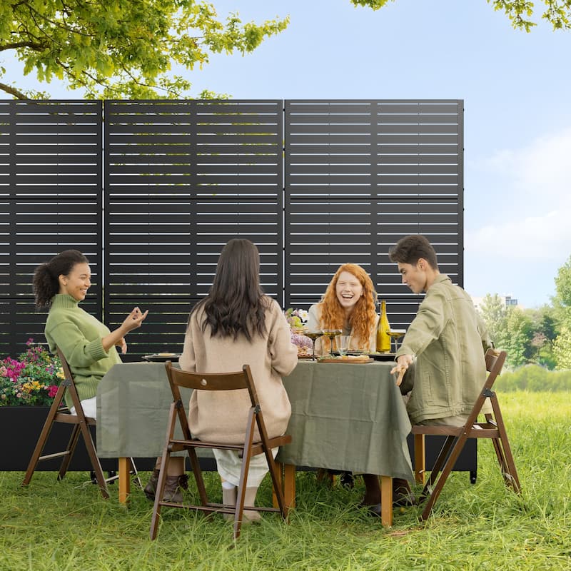 Metal Movable Planter Box with Trellis Privacy Screen Planter Box with Lockable Wheels - 72"x35"