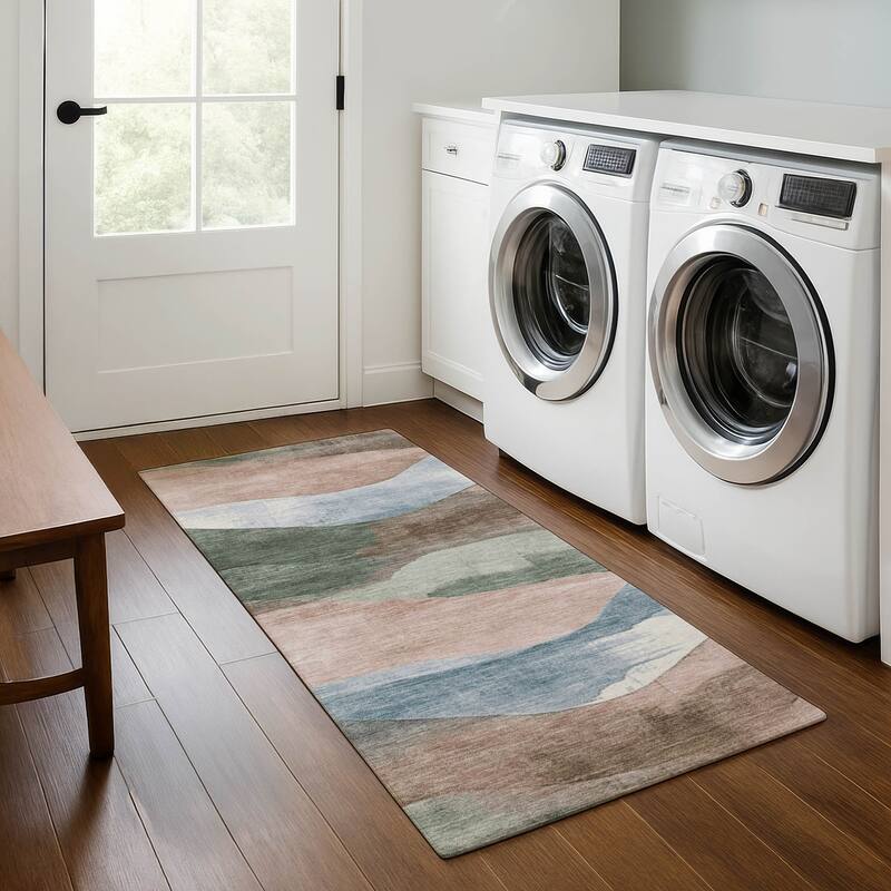 Premium Washable Super Soft Modern Waves Mayfield Rug - Salmon - 2'3" x 7'6"