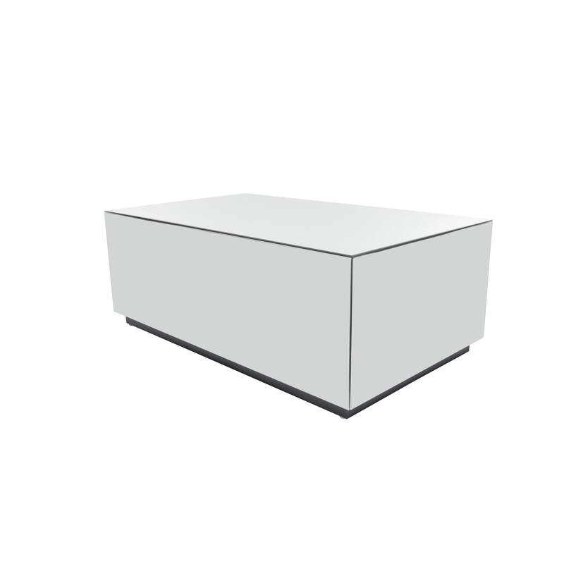 Silver Glass Mirrored Rectangle Living Room Coffee Table with Elevated Base