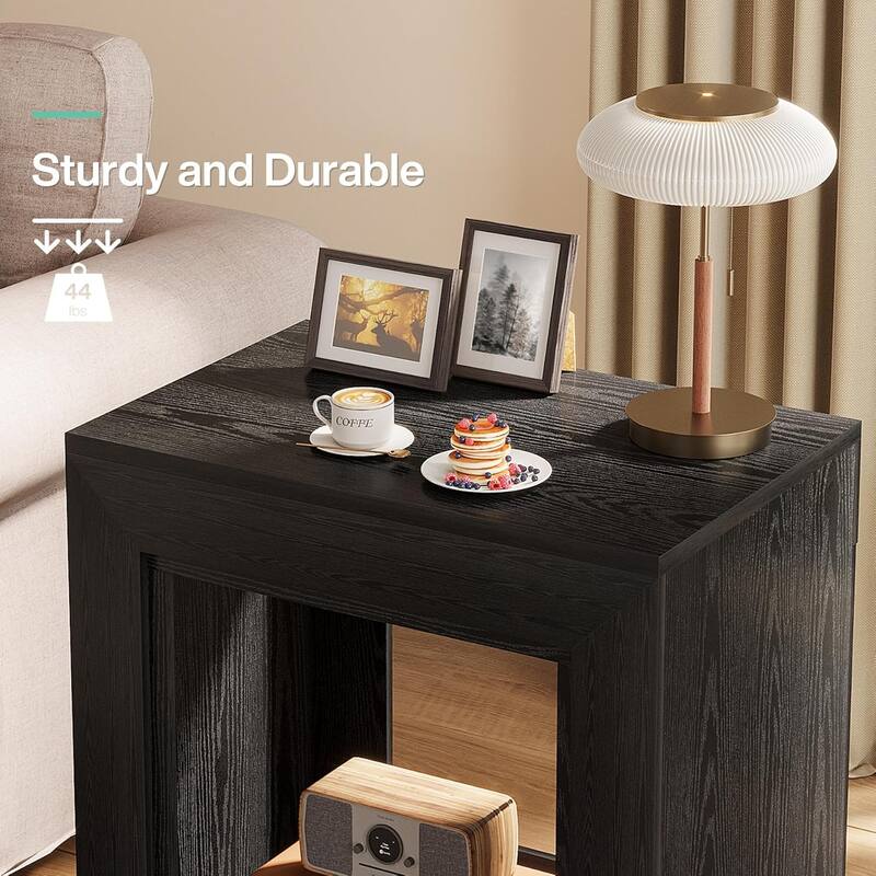 24" Rustic 2-Tier End Table, Side Table with Storage Shelf, Sofa Nightstand for Living Room, Bedroom, Entryway