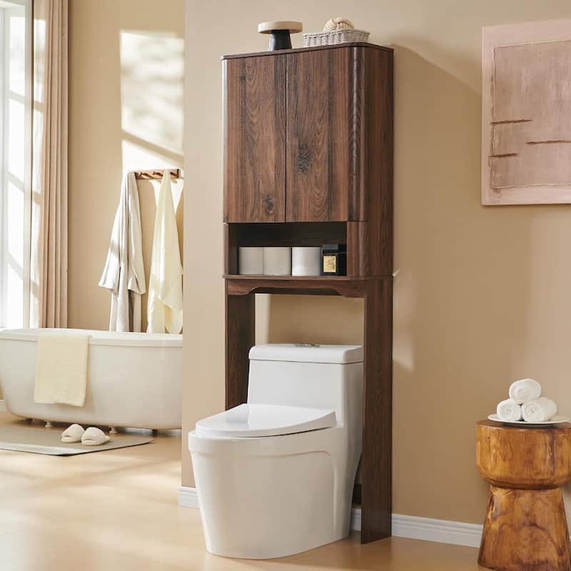 Modern Over The Toilet Storage Cabinet, Handle-Less Bathroom Cabinet - N/A - Brown