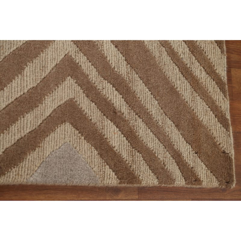 Geometric Modern Oriental Area Rug Handmade Wool Carpet - 8'11" x 11'8"