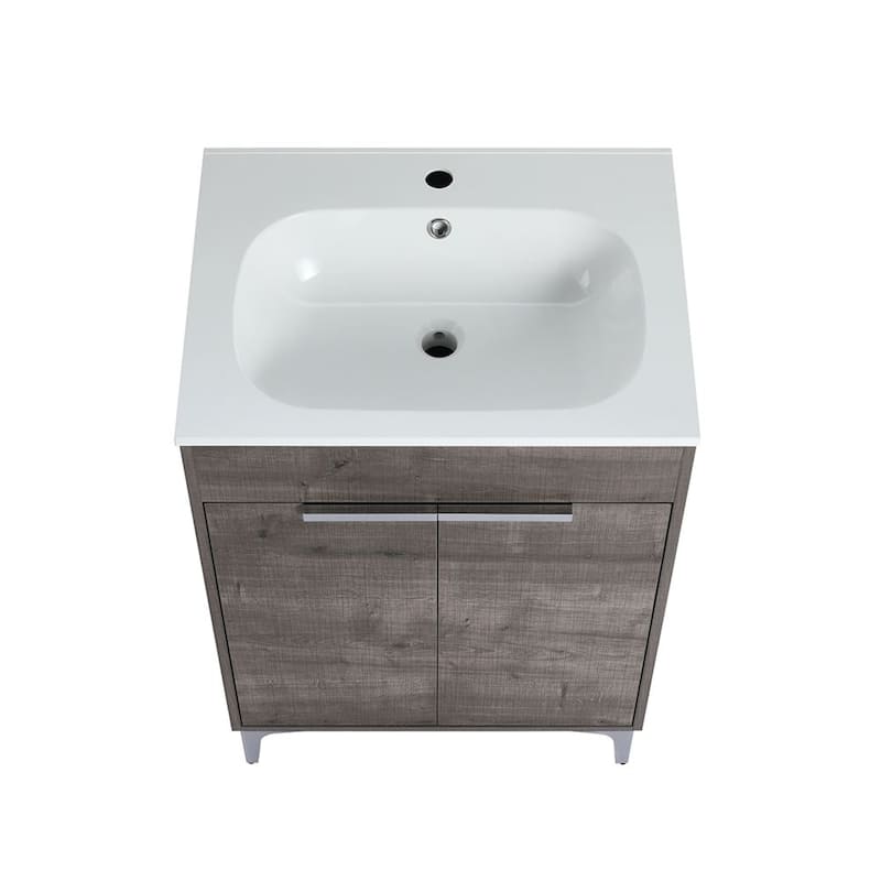 24" Single Vanity In Gray Oak Finish With Solid Surface Resin White Sink