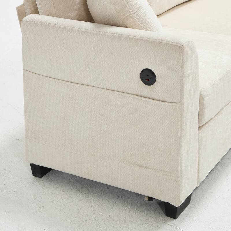 L-Shaped Modular Sectional Sofa with Storage Ottoman, 97" Chenille Corner Couch with USB Ports, Side Pockets