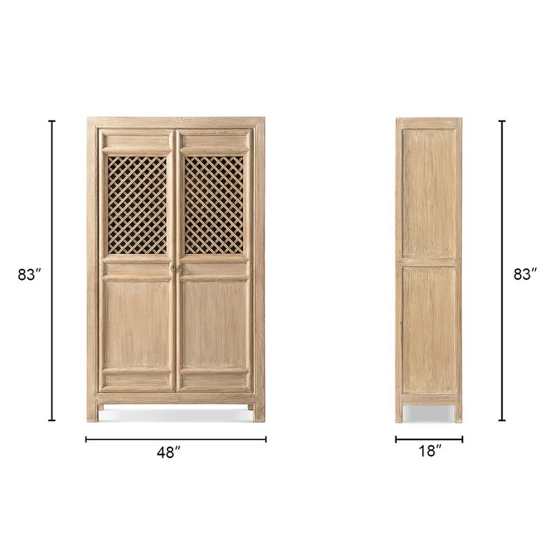 Jennifer Taylor Home Arden 83" Tall Solid Reclaimed Elm Lattice 2-Door Bookcase Storage Cabinet
