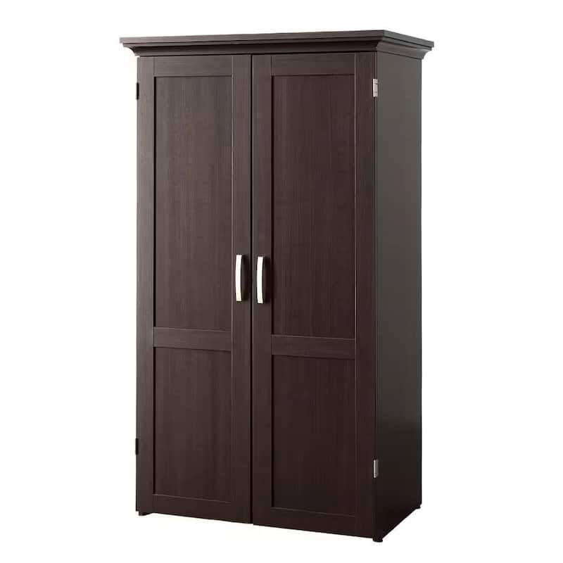 Space-Saving Craft Armoire with Drop Leaf Desk and Adjustable Storage Shelves Power Strip - Dark Brown
