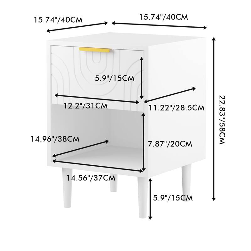 22.83'' H Modern White Nightstand Side Table with Drawer, Bedside Table Lamp Table Coffee Table Filing Cabinet