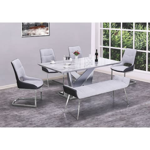 Best Quality Furniture Light Grey Faux Marble Dining Sets in Velvet