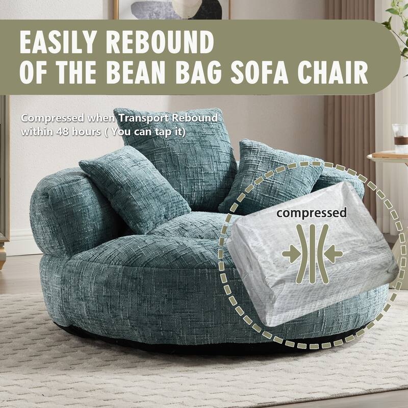 Chenille Upholstered Durable Comfort Lounger High Back Bean Bag Lazy Sofa With Three Pillows