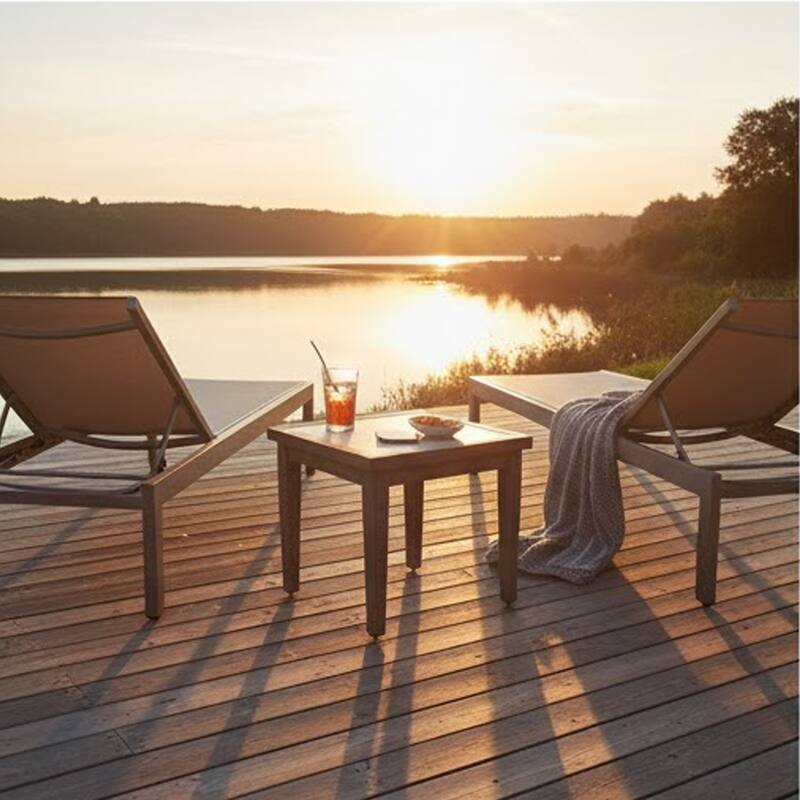 Inaya Outdoor Square End Table, Beige Sintered Stone, 24 Inch Brown