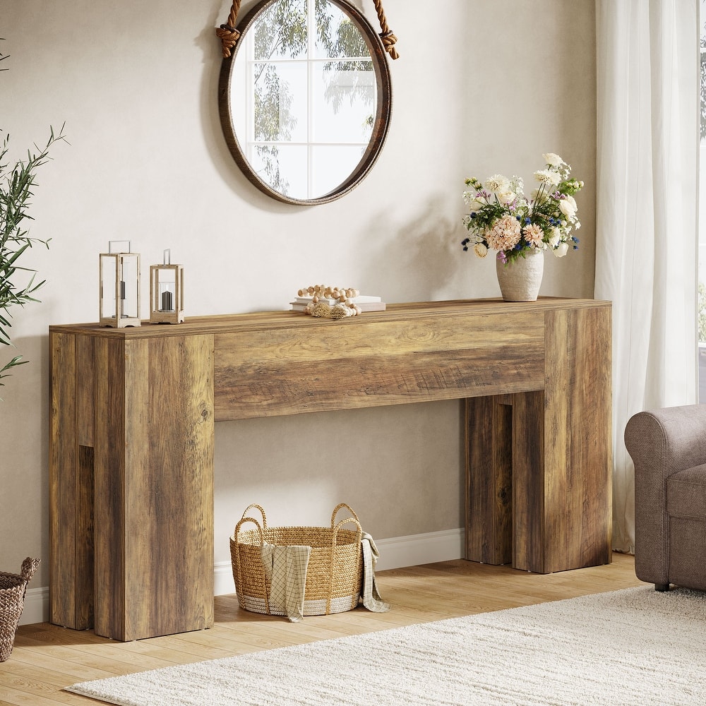 71-Inch Long Console Table for Entryway, Living Room, Rustic Brown - 70.86" L x 13.78" W x 32.3" H